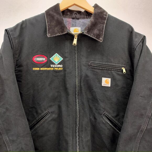 VTG Carhartt Jacket Detroit J01 Mens Size 46 XL Black Blanket Lined Chore Barn - Picture 3 of 15
